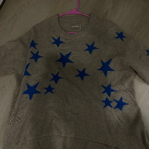 Zadig and Voltaire Brown Sweater with Blue Stars - Picture 3 of 3